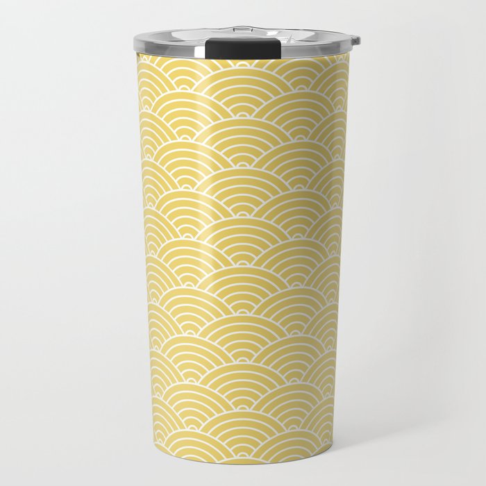 Japanese Waves Pattern Yellow Travel Mug Gallery Image 1