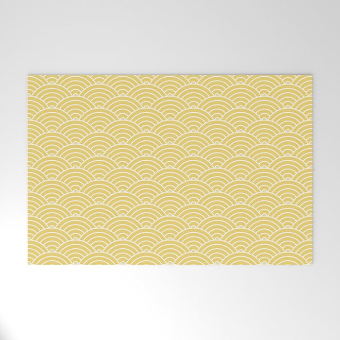 Japanese Waves Pattern Yellow Welcome Mat Gallery Image 1