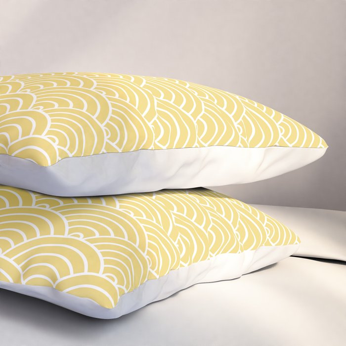 Japanese Waves Pattern Yellow Pillow Sham Gallery Image 3