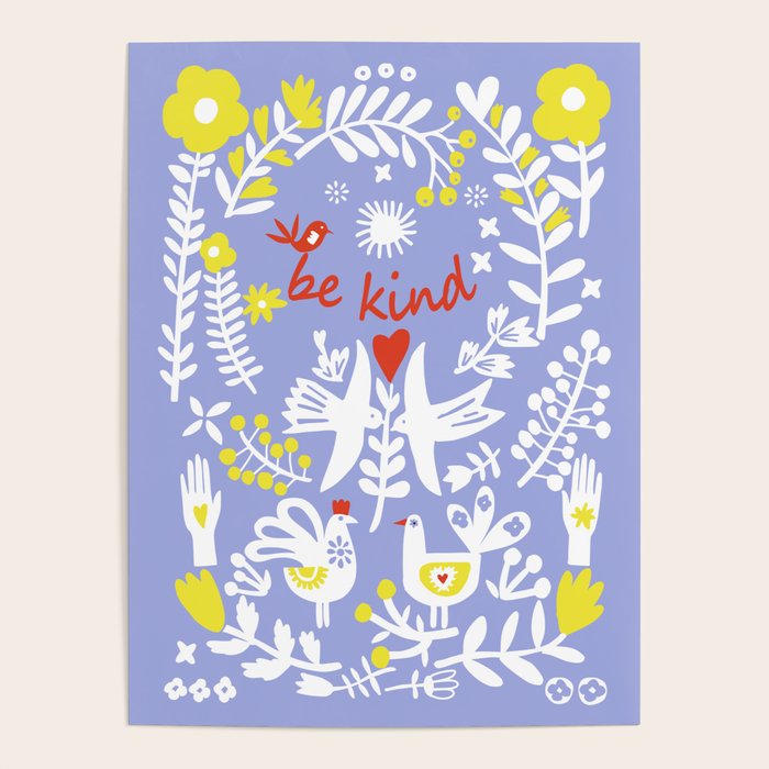 be kind - scandinavian folk art illustration Poster Gallery Image 4