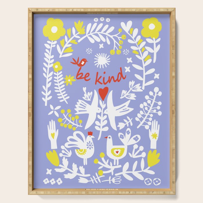 be kind - scandinavian folk art illustration Serving Tray Gallery Image 1