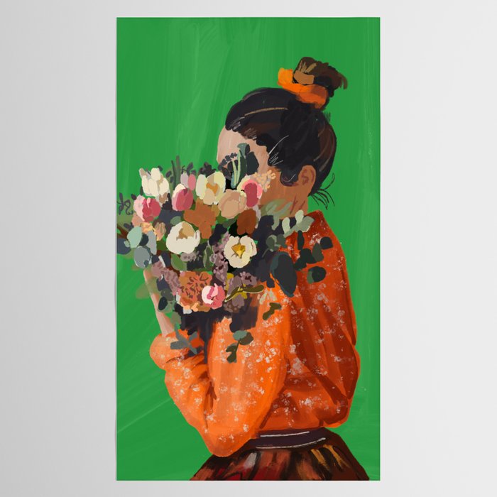 Woman with Flowers Painting Tablecloth Gallery Image 2