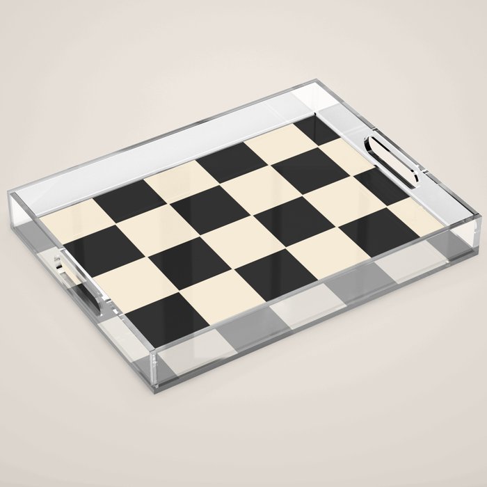 Beige & Black Check, Modern Checkerboard  Acrylic Tray Gallery Image 1