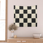 Beige & Black Check, Modern Checkerboard  Wall Tapestry Gallery Image 2
