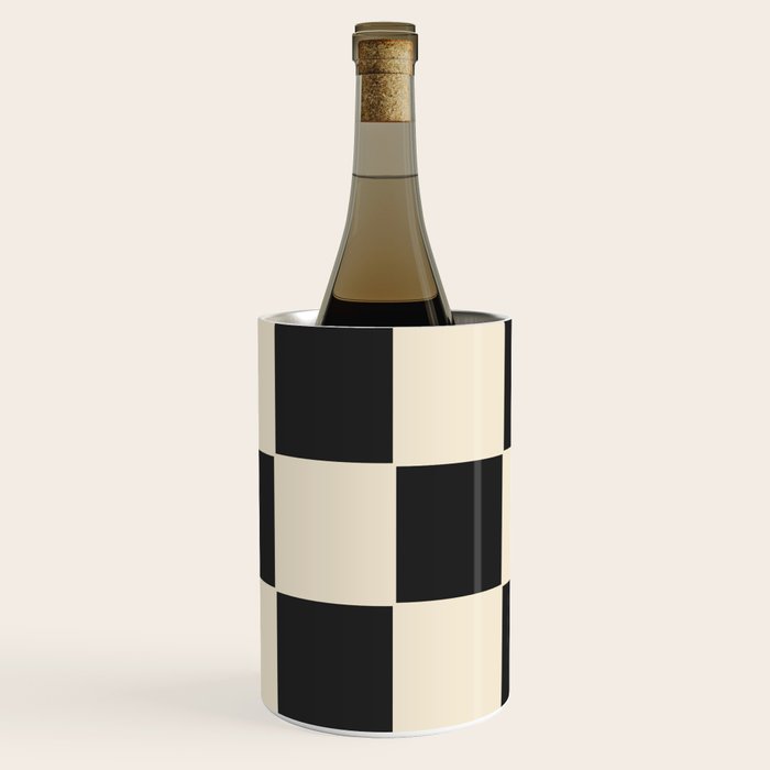 Beige & Black Check, Modern Checkerboard  Wine Chiller Gallery Image 2