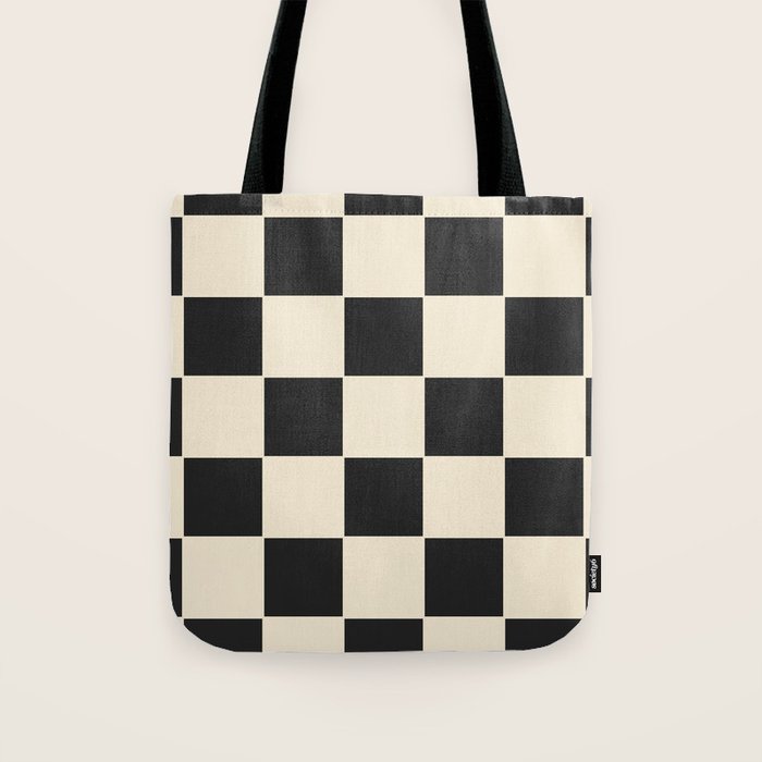 Beige & Black Check, Modern Checkerboard  Tote Bag Gallery Image 1