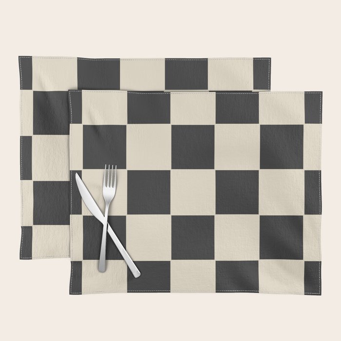 Beige & Black Check, Modern Checkerboard  Placemat Gallery Image 1
