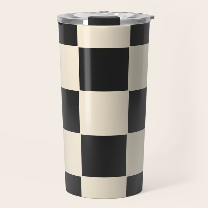 Beige & Black Check, Modern Checkerboard  Travel Mug Gallery Image 1
