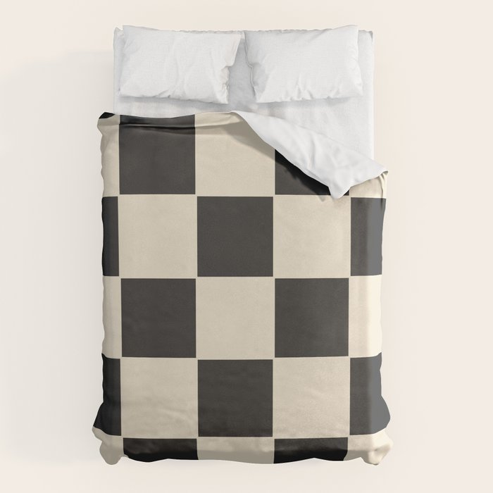 Beige & Black Check, Modern Checkerboard  Duvet Cover Gallery Image 1