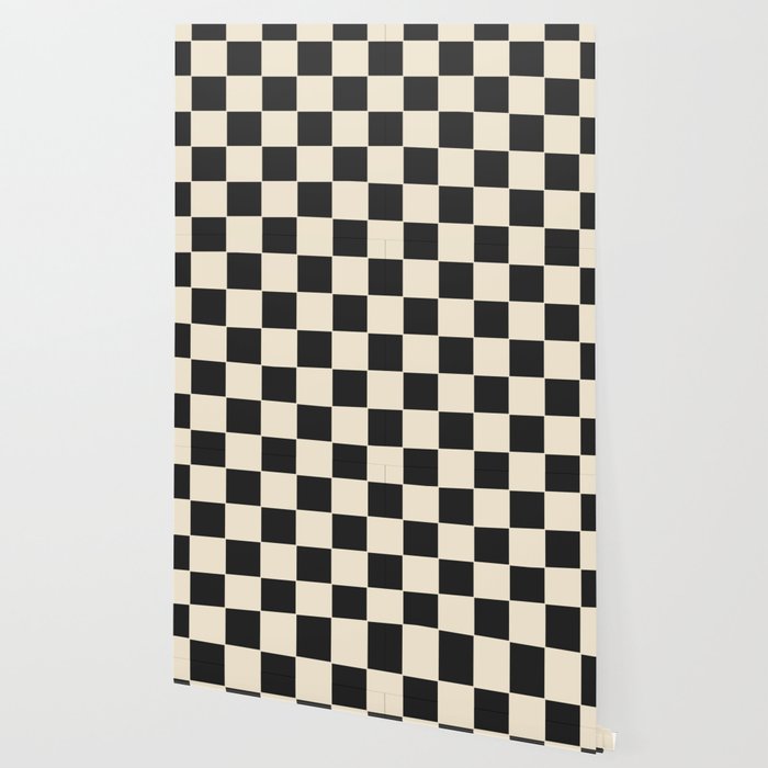 Beige & Black Check, Modern Checkerboard  Wallpaper Gallery Image 2