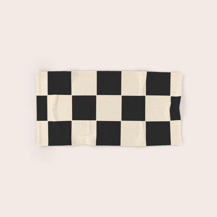 Beige & Black Check, Modern Checkerboard  Bath Towel Gallery Image 1