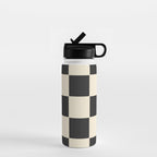 Beige & Black Check, Modern Checkerboard  Water Bottle Gallery Image 1
