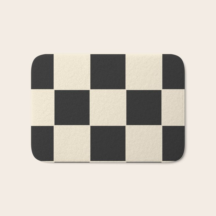 Beige & Black Check, Modern Checkerboard  Bath Mat Gallery Image 1