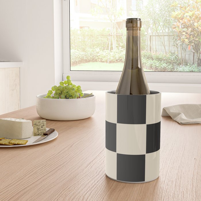 Beige & Black Check, Modern Checkerboard  Wine Chiller Gallery Image 4