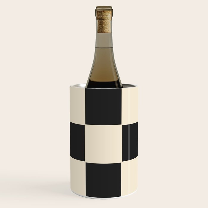 Beige & Black Check, Modern Checkerboard  Wine Chiller Gallery Image 1