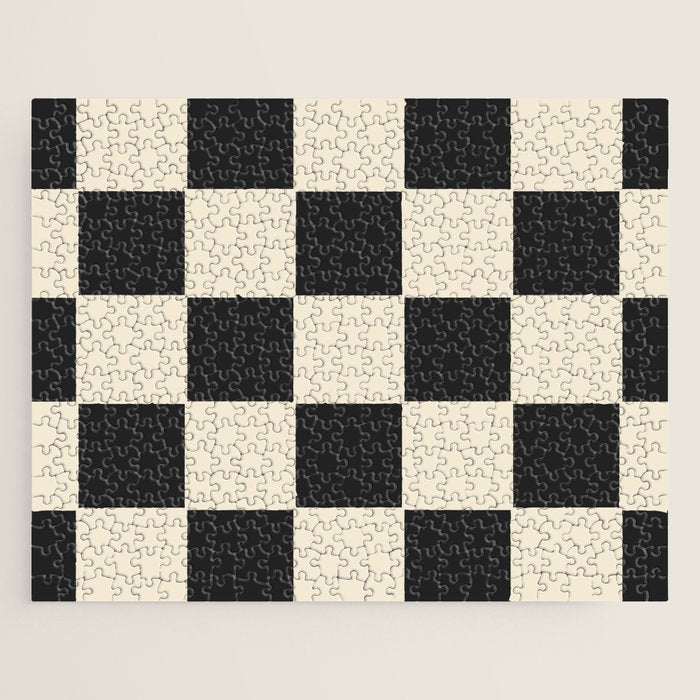 Beige & Black Check, Modern Checkerboard  Jigsaw Puzzle Gallery Image 1