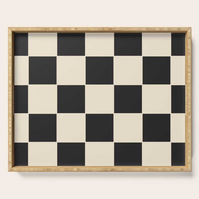 Beige & Black Check, Modern Checkerboard  Serving Tray Gallery Image 1