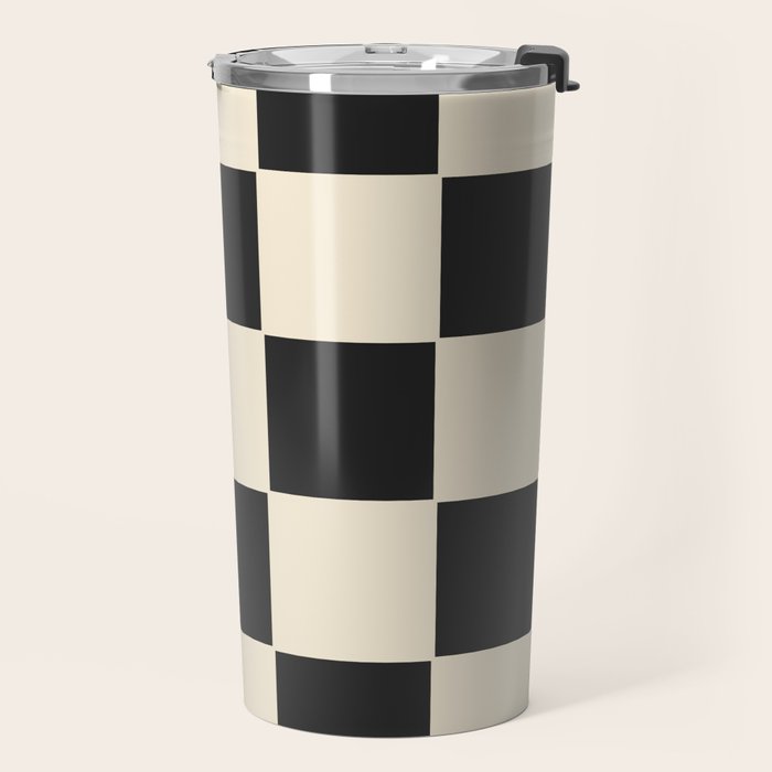 Beige & Black Check, Modern Checkerboard  Travel Mug Gallery Image 2