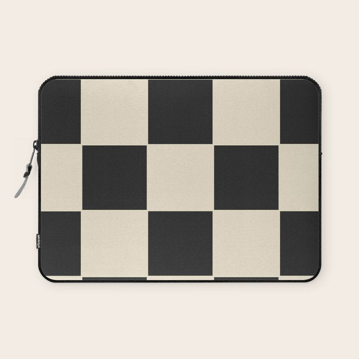 Beige & Black Check, Modern Checkerboard  Laptop Sleeve Gallery Image 1