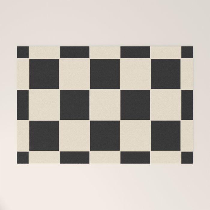 Beige & Black Check, Modern Checkerboard  Welcome Mat
