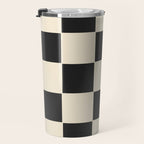 Beige & Black Check, Modern Checkerboard  Travel Mug Gallery Image 3