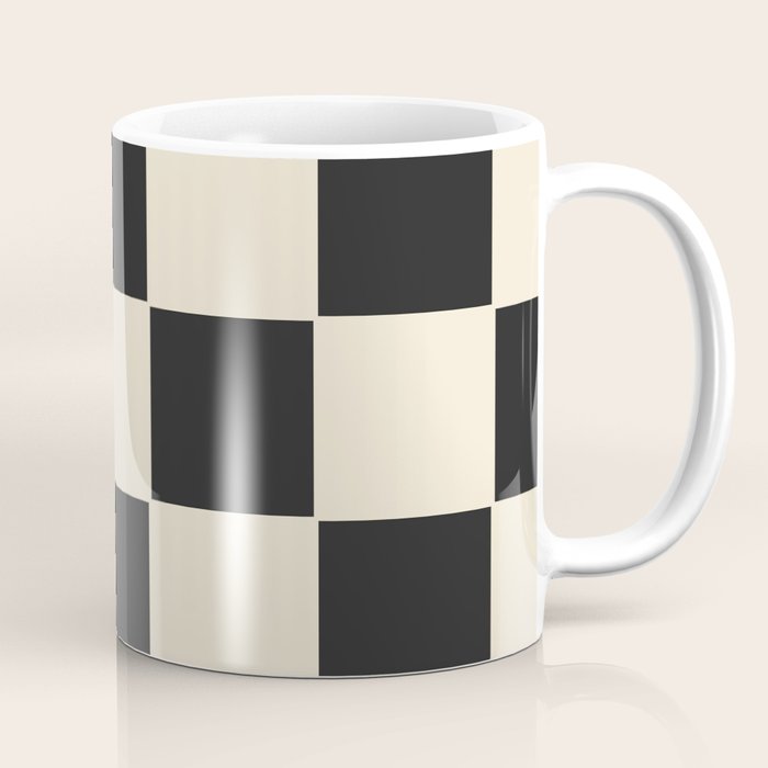 Beige & Black Check, Modern Checkerboard  Coffee Mug Gallery Image 1