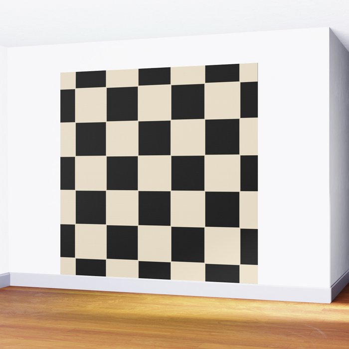 Beige & Black Check, Modern Checkerboard  Wall Mural Gallery Image 2