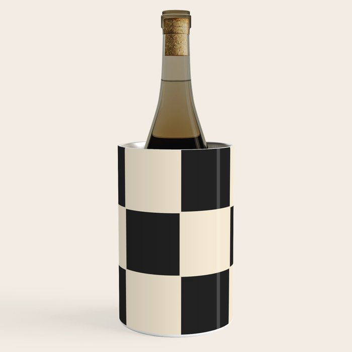 Beige & Black Check, Modern Checkerboard  Wine Chiller Gallery Image 3