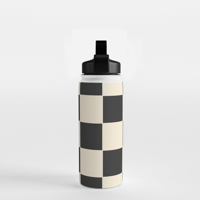 Beige & Black Check, Modern Checkerboard  Water Bottle Gallery Image 2