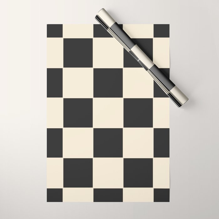 Beige & Black Check, Modern Checkerboard  Wrapping Paper Gallery Image 1
