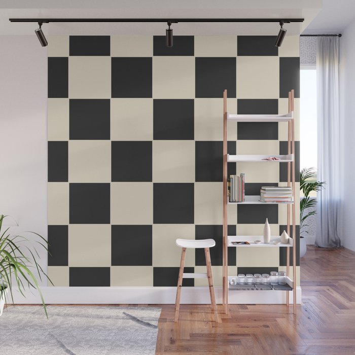 Beige & Black Check, Modern Checkerboard  Wall Mural Gallery Image 1