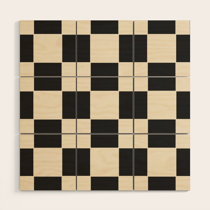 Beige & Black Check, Modern Checkerboard  Wood Wall Art Gallery Image 1