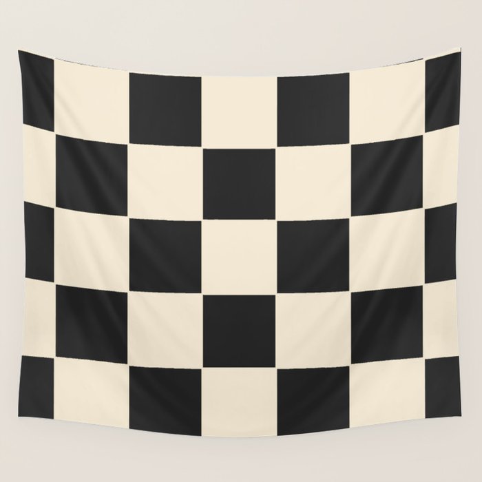 Beige & Black Check, Modern Checkerboard  Wall Tapestry Gallery Image 4