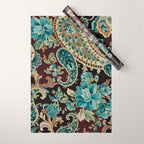 Brown Turquoise Paisley Floral Wrapping Paper Gallery Image 1