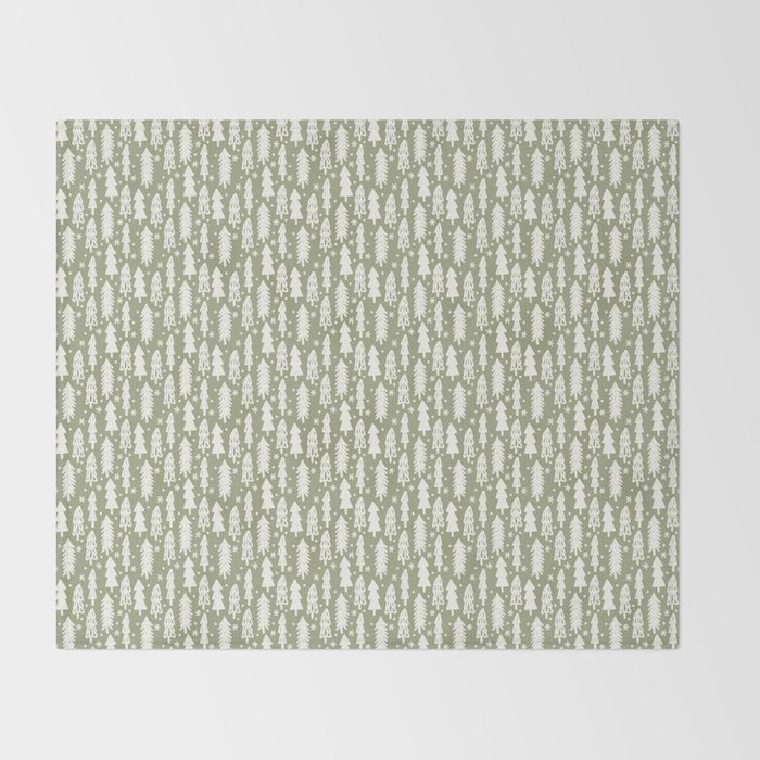 Boho Winter Trees . Lush Green Throw Blanket Gallery Image 2