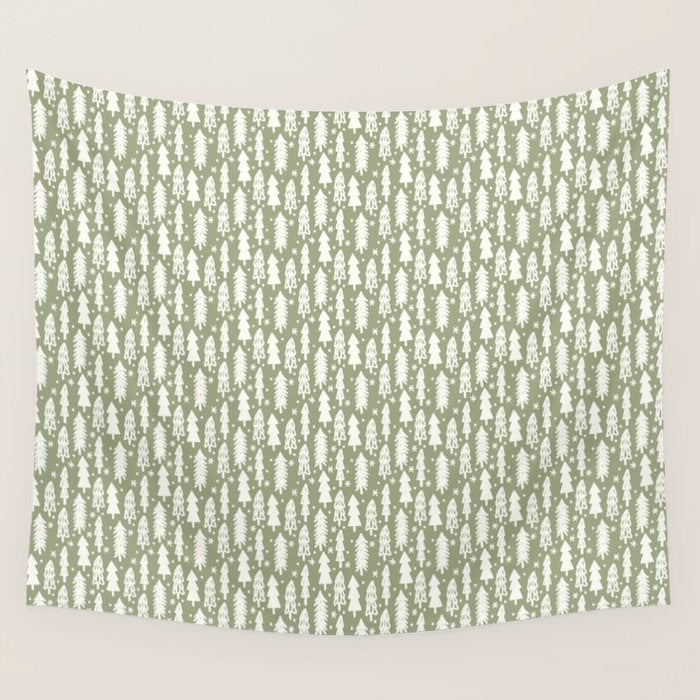 Boho Winter Trees . Lush Green Wall Tapestry Gallery Image 4