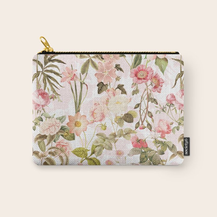 Vintage & Shabby Chic - Pink Sepia Summer Flowers Carry All Pouch Gallery Image 1