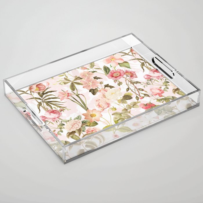Vintage & Shabby Chic - Pink Sepia Summer Flowers Acrylic Tray Gallery Image 1