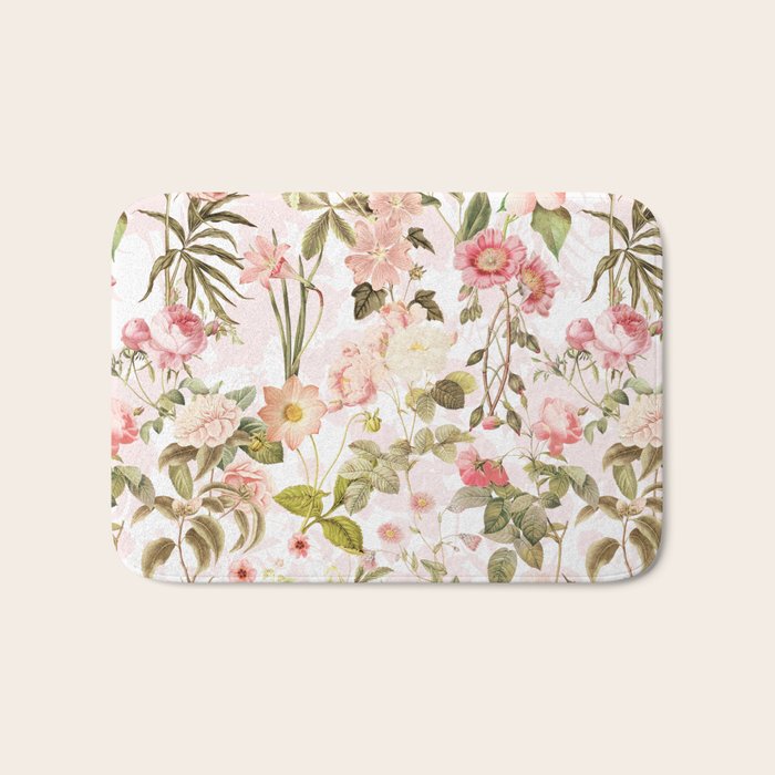 Vintage & Shabby Chic - Pink Sepia Summer Flowers Bath Mat Gallery Image 1