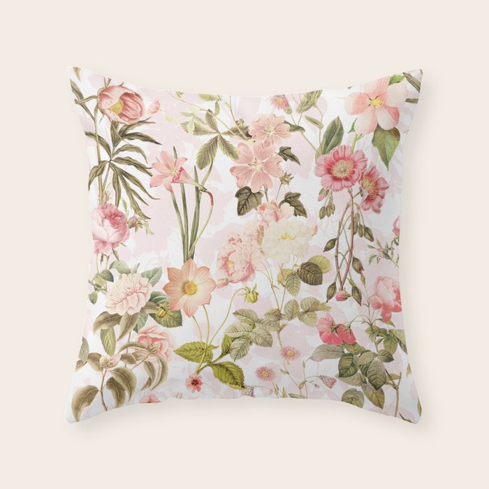 Vintage & Shabby Chic - Pink Sepia Summer Flowers Throw Pillow Gallery Image 6