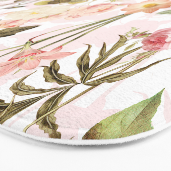 Vintage & Shabby Chic - Pink Sepia Summer Flowers Bath Mat Gallery Image 3