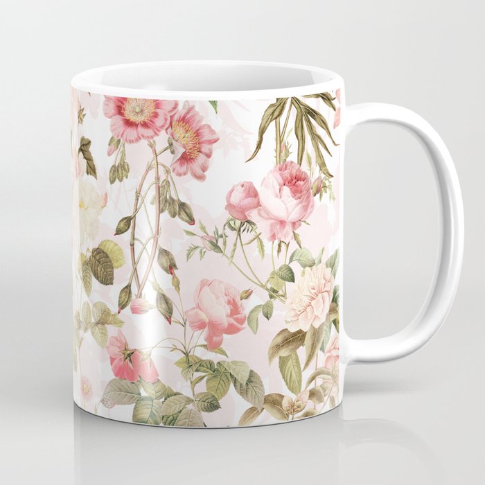 Vintage & Shabby Chic - Pink Sepia Summer Flowers Coffee Mug Gallery Image 1