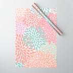 Festive, Floral Prints, Pink, Teal and Coral Wrapping Paper Gallery Image 1