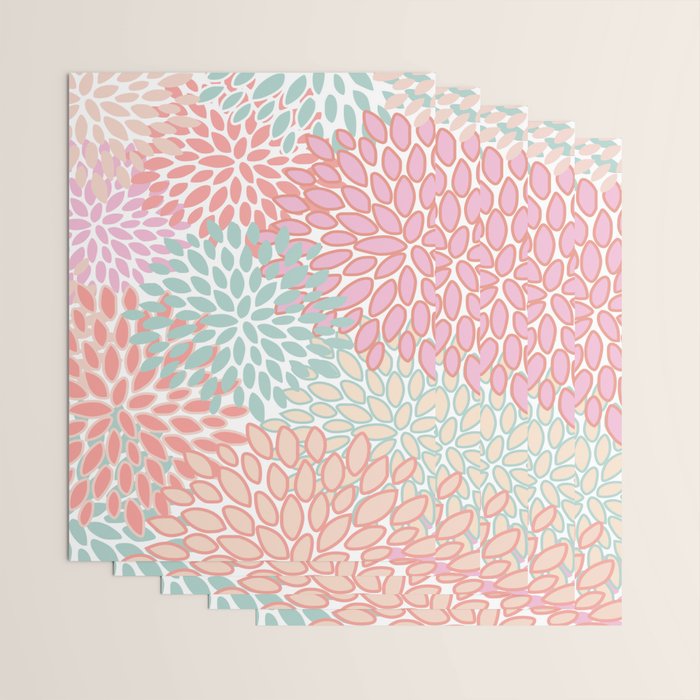 Festive, Floral Prints, Pink, Teal and Coral Wrapping Paper Gallery Image 3