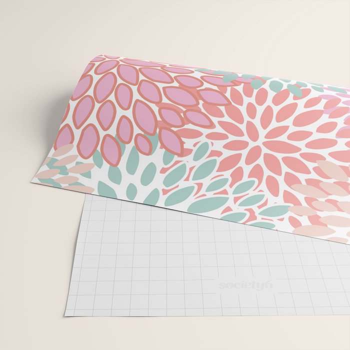 Festive, Floral Prints, Pink, Teal and Coral Wrapping Paper Gallery Image 2