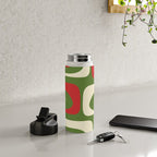 Piquet Mid-Century Modern Minimalist Abstract in Retro Christmas Green, Red, and Cream Water Bottle Gallery Image 4