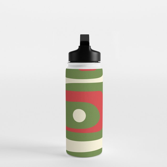 Piquet Mid-Century Modern Minimalist Abstract in Retro Christmas Green, Red, and Cream Water Bottle Gallery Image 3