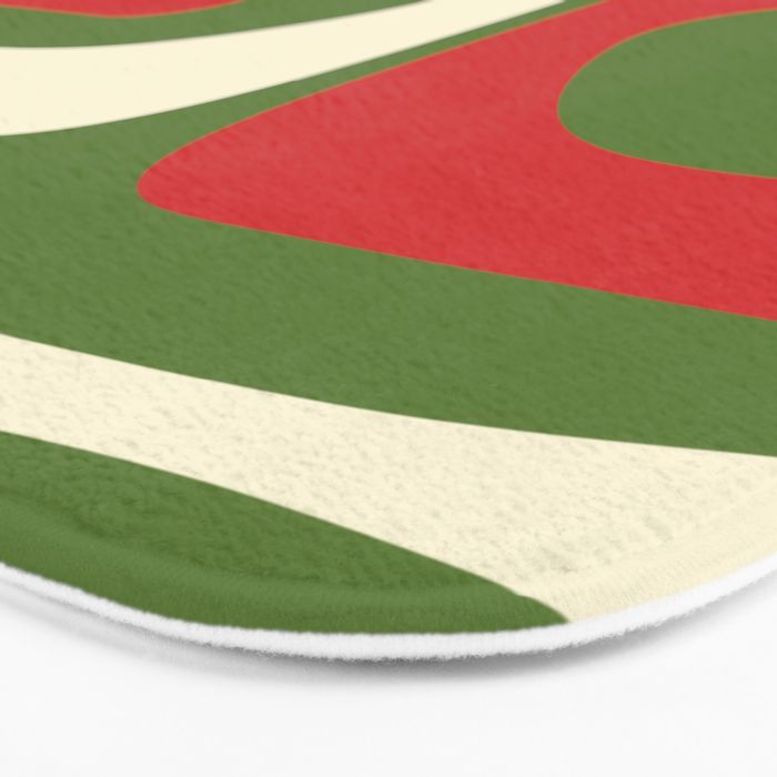 Piquet Mid-Century Modern Minimalist Abstract in Retro Christmas Green, Red, and Cream Bath Mat Gallery Image 3