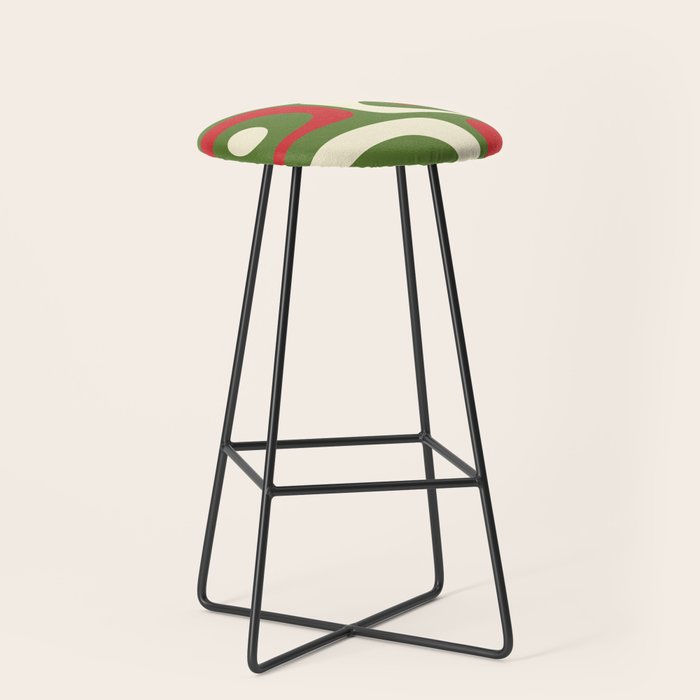 Piquet Mid-Century Modern Minimalist Abstract in Retro Christmas Green, Red, and Cream Stool Gallery Image 1