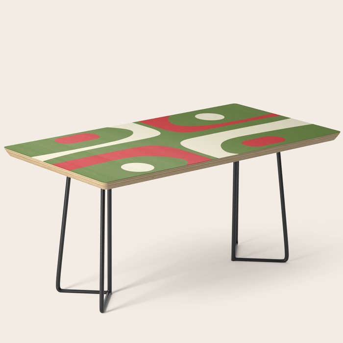 Piquet Mid-Century Modern Minimalist Abstract in Retro Christmas Green, Red, and Cream Coffee Table Gallery Image 1